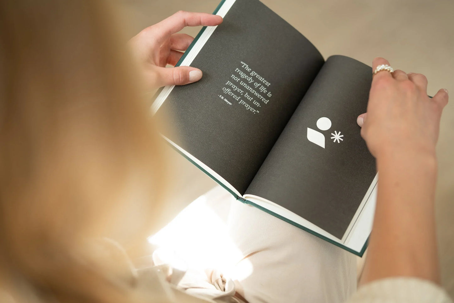 Inside pages of Sowing a Hidden Seed — daily quote, Scripture, and written prayer
